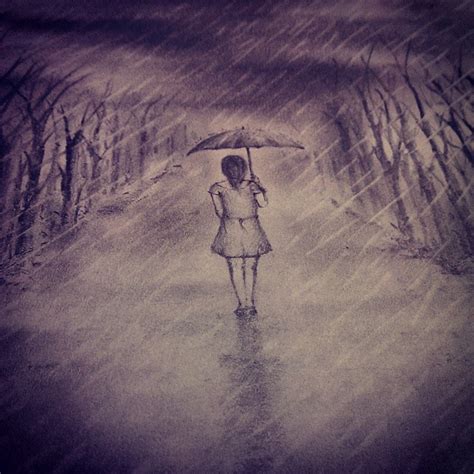 Pencil Drawing Girl In Rain Bestpencildrawing