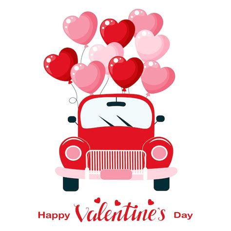 Premium Vector Cartoon Car With Balloons Hearts Background For