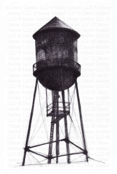 Water Tower Drawing By Decoratelier On Etsy Water Tower Tower Water