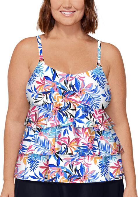 Island Escape Swimwear Plus Size Printed Tiered Tankini Top Created For Macys Shopstyle Two