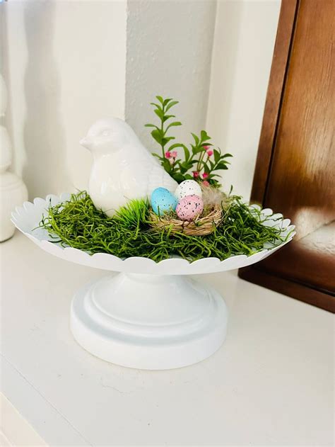 Easter Table Arrangement Easter Centerpiece White Cake Standspring Centerpieceeaster Decor