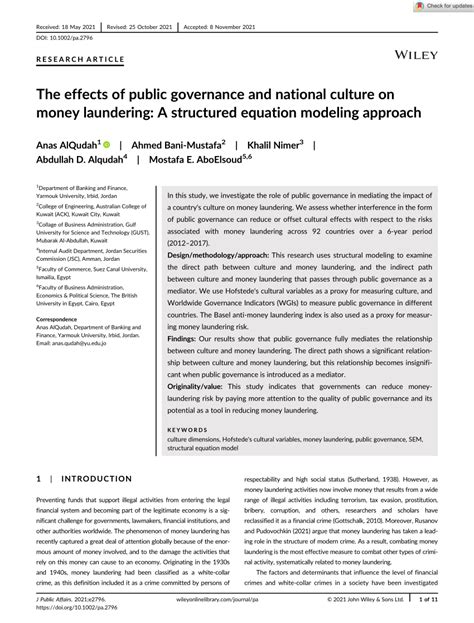 Pdf The Effects Of Public Governance And National Culture On Money Laundering A Structured