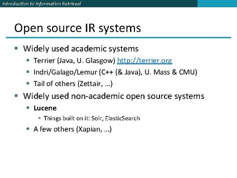 Introduction to Information Retrieval Lucene Tutorial Chris Manning