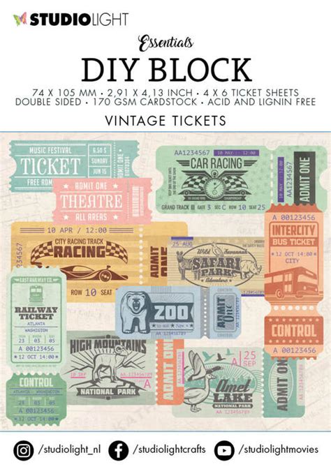 Studio Light Essentials Diy Block Mini Vintage Tickets Hobbyvision