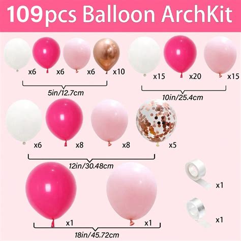 109pcs Pink Balloon Arch Garland Kit Hot Pink Rose Gold Chrome