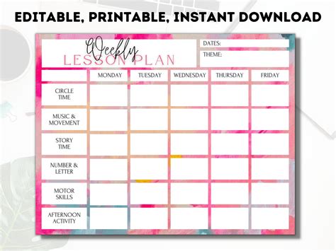 Weekly Lesson Plan Template Teacher Lesson Plan Etsy