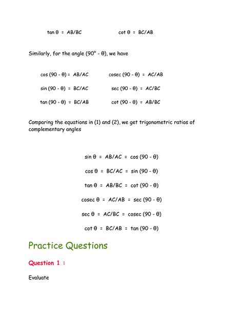 SOLUTION Trigonometric Ratios Of Complementary Angles 10th Grade