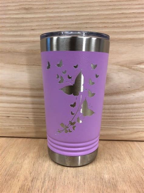 Laser Engraved Butterflies On Insulated Pint Tumbler 16 Oz Powder