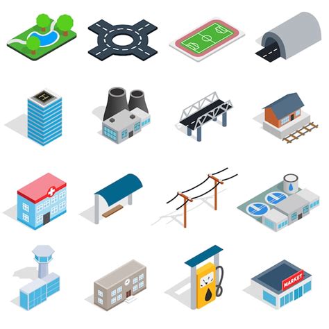 Premium Vector Infrastructure Icons Set In Isometric 3d Style City