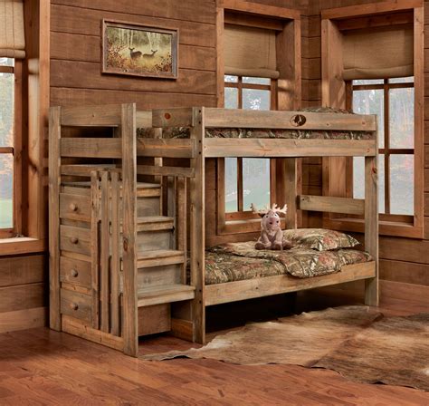 Bunk Bed With Steps Natural Wood Full Over Full Stairway Bunk Bed