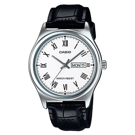 Casio Mtp V006l 7b Roman White Dial Mens Leather Watch