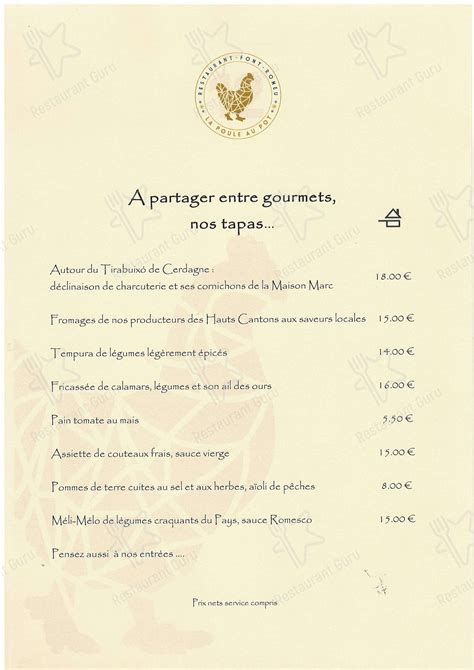 Menu Au La Poule Au Pot Restaurant Font Romeu Odeillo Via