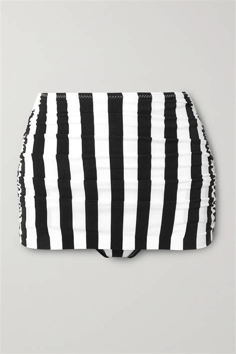 Norma Kamali Bill Ruched Striped Bikini Briefs Black Editorialist