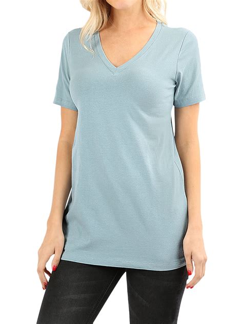 Zenana Women And Plus Size Cotton V Neck Short Sleeve Casual Basic Tee