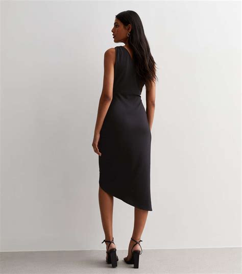 Black Cowl Neck Ruched Midi Dress New Look