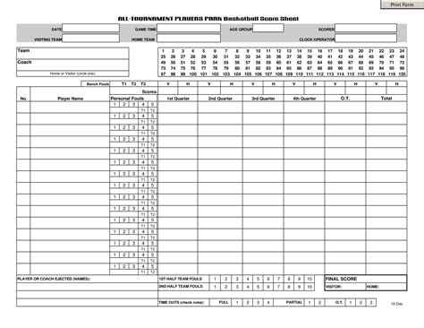 Free Printable Basketball Score Sheet