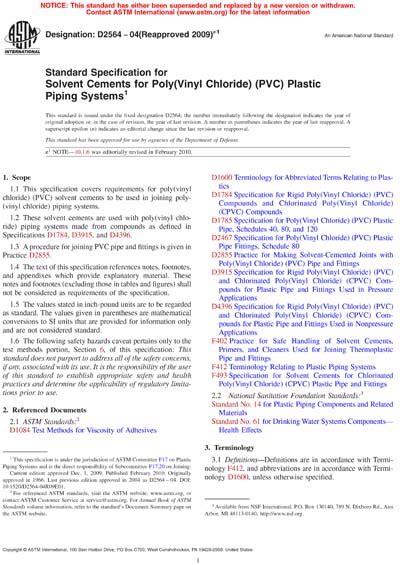 Astm D E Standard Specification For Solvent Cements For