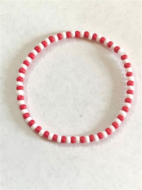 Red And White Seed Bead Bracelets Beaded Bracelets Stacking Bracelets