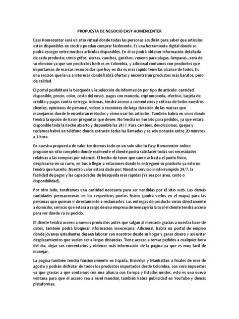 Propuesta De Negocio Pdf Cliente Información