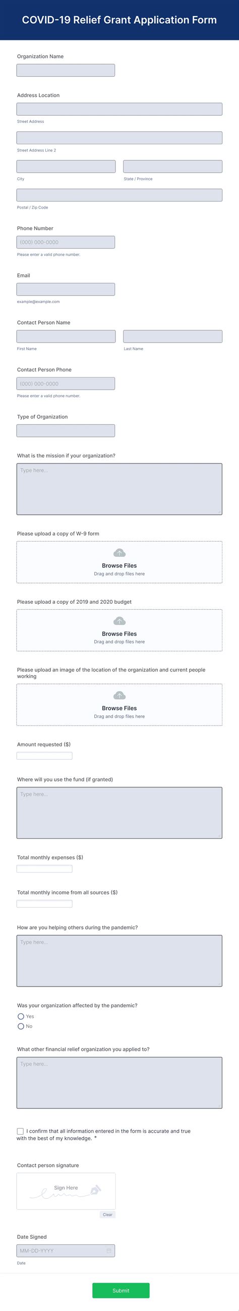 Covid 19 Relief Grant Application Form Template Jotform