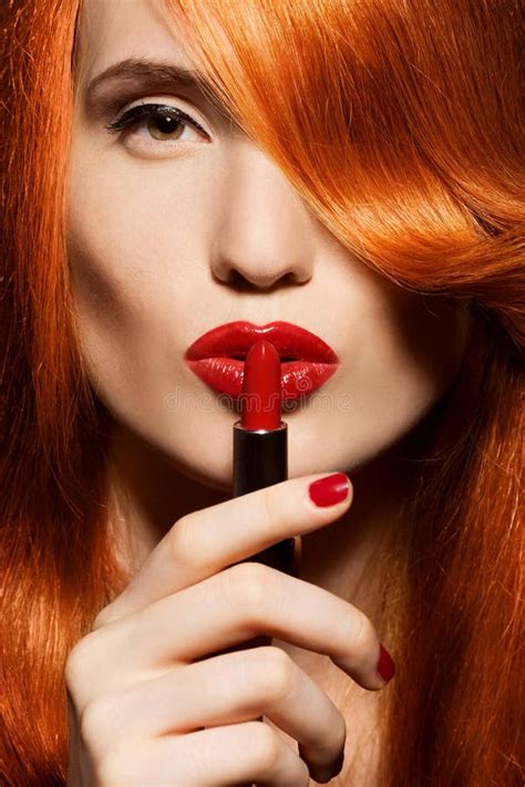 Beautiful Girl Red Lipstick Stock Image Image Of Portrait Cosmetic