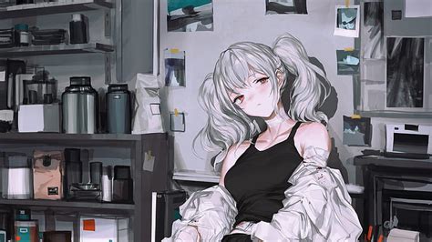 Hd Wallpaper Anime Original Girl Grey Hair Twintails Wallpaper Flare