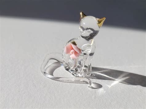 Baron Glass Cat Figurine Pink Rose Gold Ears Collectible Vintage Home Decor 1980s Etsy