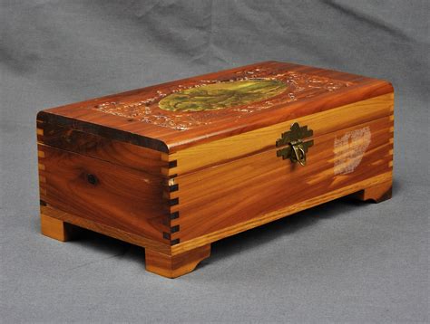 Vintage Cedar Keepsake Box Wooden Jewelry Storage Copper Gold Color