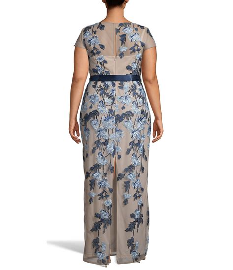 Adrianna Papell Plus Size Cascading Floral Embroidered Column Gown