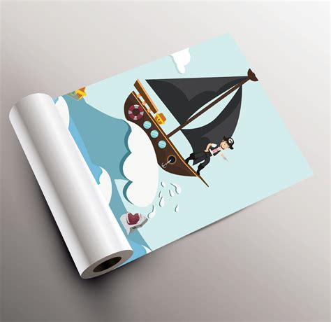 Cartoon Wallpaper With Pirate Ship on Sea for Kids Self - Etsy