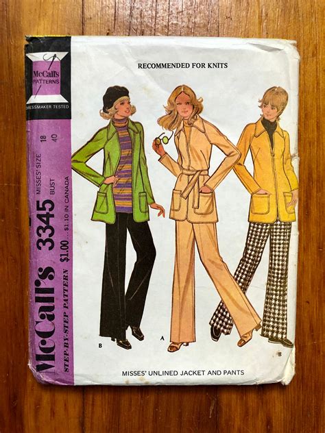 70s Jacket Pants Sewing Pattern 1970s Vintage Etsy