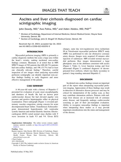 Pdf Ascites And Liver Cirrhosis Diagnosed On Cardiac Scintigraphic