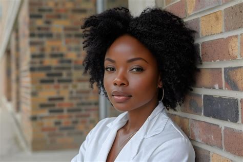 Premium Photo Woman Leaning Against Brick Wall