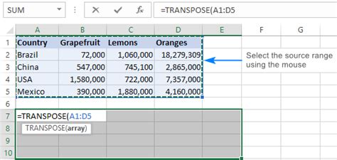 Transpose Function In Excel To Change Column To Row With Formula