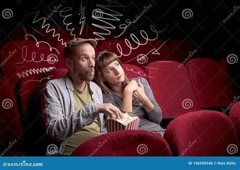 Cute Couple In Cinema Watching Movie Stock Photo Image Of Doodle