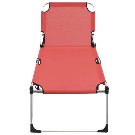 Chaise Longue Pliable Extra Haute Pour Seniors Rouge Aluminium Yosoo