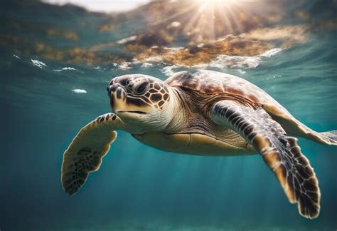 Premium AI Image Green Sea Turtle Chelonia Mydas Swimming Underwater