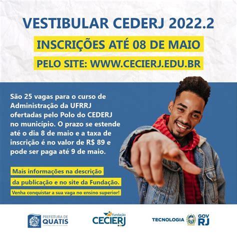 ÚLTIMOS DIAS DE INSCRIÇÃO DO VESTIBULAR CEDERJ 2022 2 Prefeitura