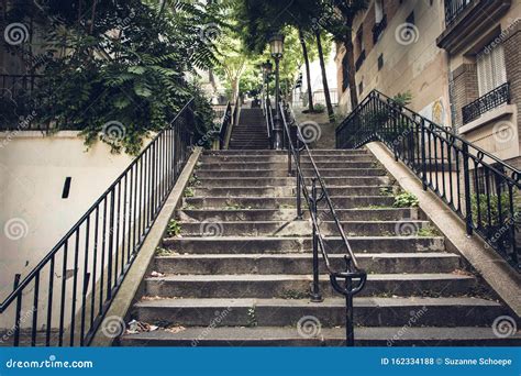 Urban Nature Stairs In Paris At Quartier Montmartre Stock Photo Image