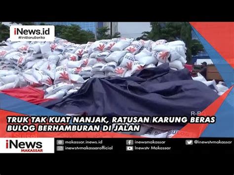 Diduga Tak Kuat Menanjak Truk Pengangkut Beras Bulog Nyaris Terbalik