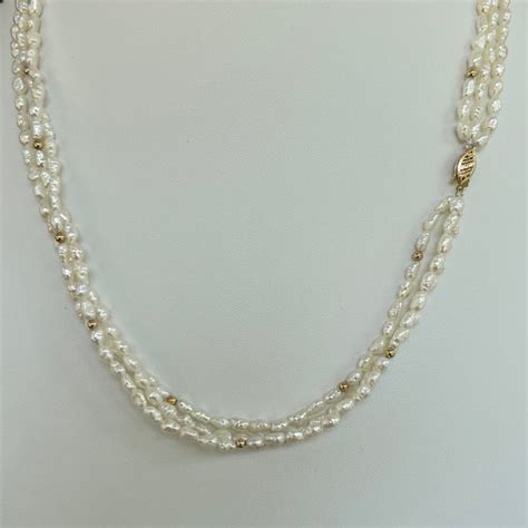 Freshwater Pearl Necklace Rice 14k Gold Etsy