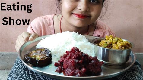 Eating Rice With Begun Vaja Fulkopir Dalna Vegetable Curry Eating