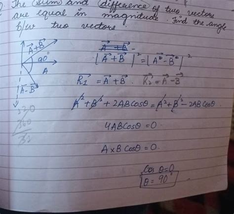 The Sum And Difference Of Two Vectors Are Equal In Magnitude Find The An