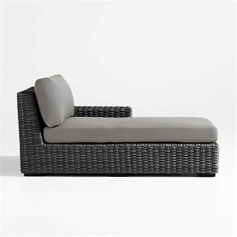 Abaco Charcoal Grey Resin Wicker Right Arm Outdoor Chaise Lounge With Graphite Sunbrella Cushion