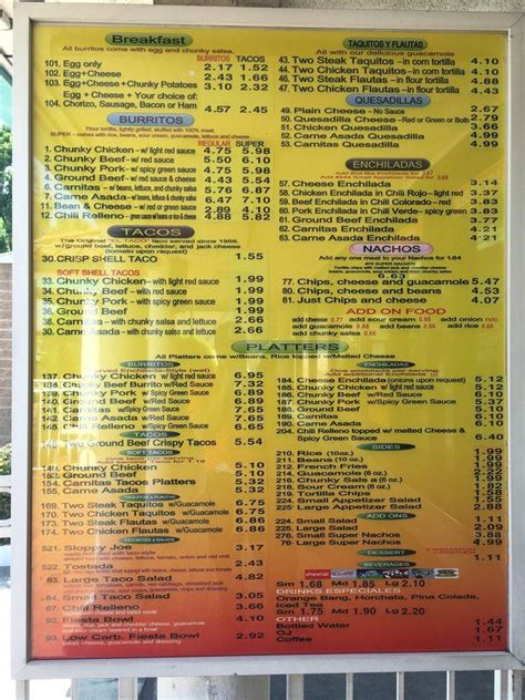 Menu At El Taco Restaurant Downey Florence Ave