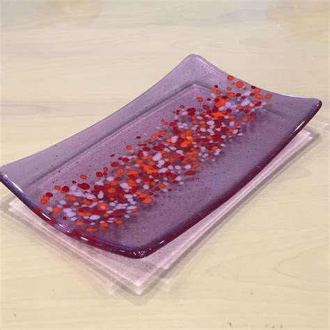 Fused Glass Dish In Lavender With Middle Strip In Orange Red Etsy