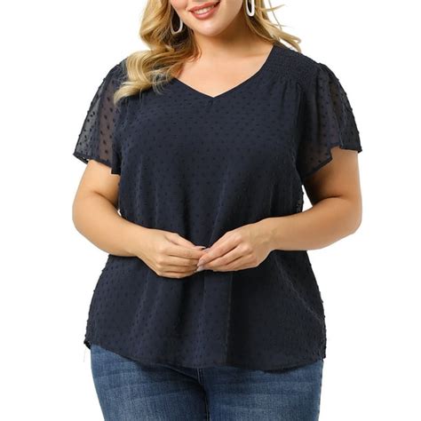 Agnes Orinda Womens Plus Size Pin Dots Short Sleeve V Neck Casual