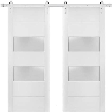 Sartodoors 4010 64 In X 80 In 2 Lite Frosted Glass White Finished Pine Wood Sliding Barn Door