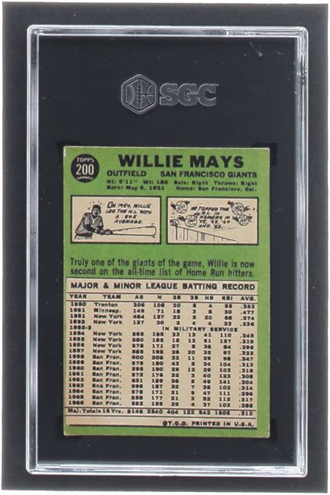 Willie Mays 1967 Topps 200 Sgc 4 Pristine Auction