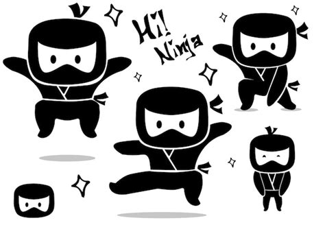 Conjunto de lindo ninja en varias poses icono paquete ilustración